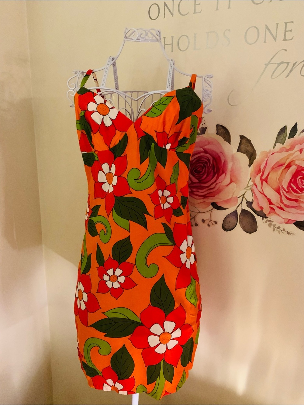 Dress Adjustable Spaghetti Strap Tropical Print Orange Roxy Summer Vacation SZ S